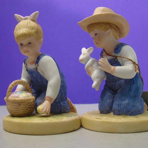 VNTG Set of 2 Denim Days Easter #1521 Home Interiors/Homco Ceramic Figurines EUC - Picture 7 of 16